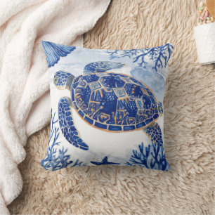 Waterverf Zee Schildpad Oceaan Blauw Kussen