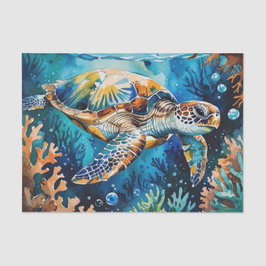 Waterverf Zee Schildpad Ocean Decor Decoupage Tissuepapier (Voorkant)