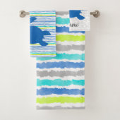 Waterverf Zee schildpad Shibori Stripe Coordinaat Bad Handdoek (Insitu)