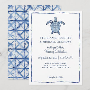 Waterverf Zee Schildpad Strandbruiloft Shibori Ind Kaart