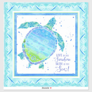 Waterverf Zee Schildpad Zonneschijn Zeeen Strand Z Sticker