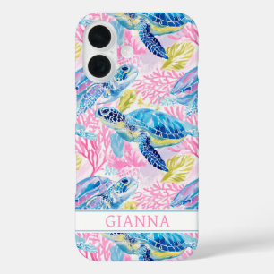 Waterverf Zee Schildpadden Monogram iPhone 16 Hoesje