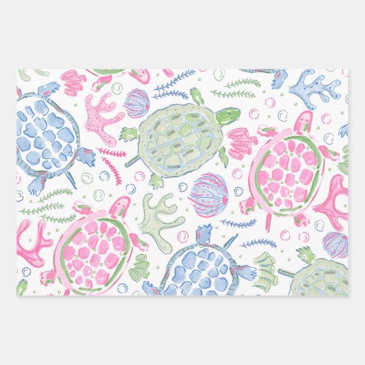 Waterverf Zee Schildpadden Oceaan Kust Inpakpapier Vel (Voorkant)