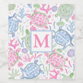 Waterverf Zee Schildpadden Oceaan Monogram Wijn Etiket (Enkel label)