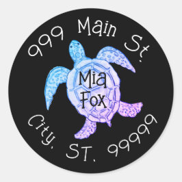 Waterverf zee schildpadlabel ronde sticker