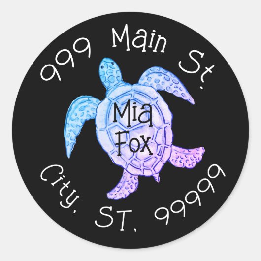 Waterverf zee schildpadlabel ronde sticker (Voorkant)