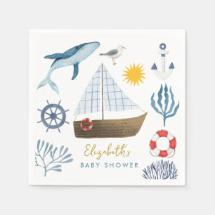 Waterverf Zee Schip, Sailor Whale Zee Baby shower Servet