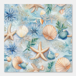 Waterverf Zee Shell Star Vis Blauw Nautisch Behang