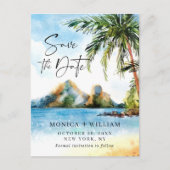 Waterverf Zee Strand Palm Bruiloft Save the Date Briefkaart (Voorkant)