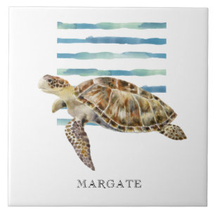 Waterverf ZEE TURTLE Beach Coastal MARGATE Tegeltje