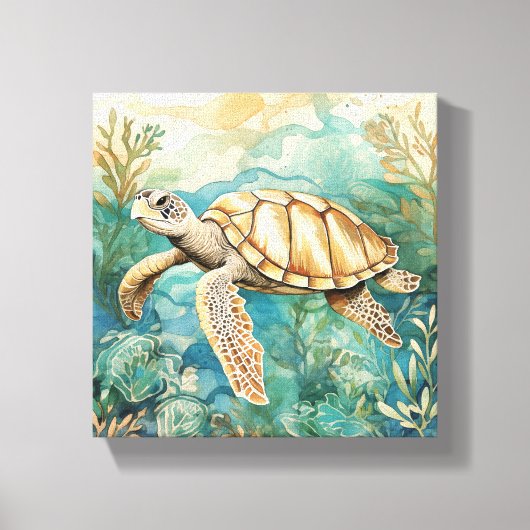 Waterverf Zee Turtle Canvas Afdruk (Voorkant)