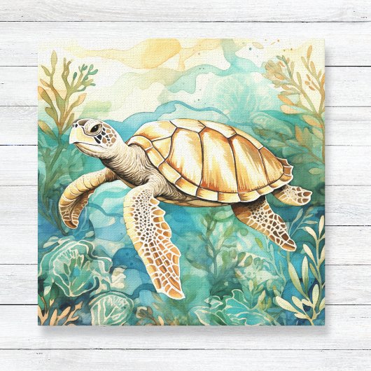 Waterverf Zee Turtle Canvas Afdruk