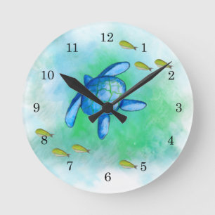 Waterverf Zee Turtle Clock Ronde Klok