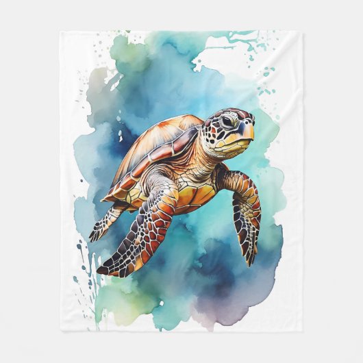 Waterverf Zee Turtle Fleece Deken (Voorkant)