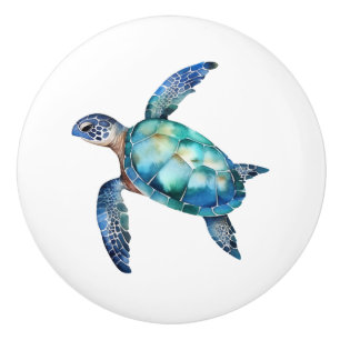 Waterverf Zee Turtle Keramische Knop