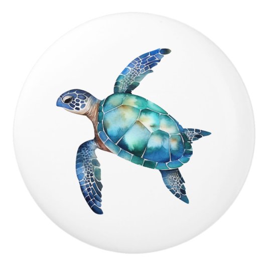 Waterverf Zee Turtle Keramische Knop (Voorkant)