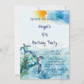 Waterverf Zee Turtle Kind verjaardagsfeestje Kaart (Voorkant)