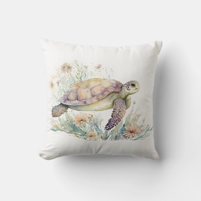 Waterverf zee Turtle Kussen (Voorkant)