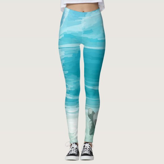 Waterverf Zee Turtle Nesting Leggings (Voorkant)