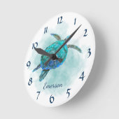 Waterverf Zee Turtle Ocean Beach Name Ronde Klok (Hoek)