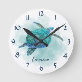 Waterverf Zee Turtle Ocean Beach Name Ronde Klok (Voorkant)