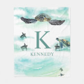 Waterverf Zee Turtle Ocean Monogram Naam Fleece Deken (Voorkant)
