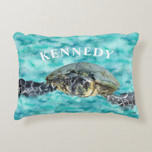 Waterverf Zee Turtle Ocean Swim Personalized Accent Kussen