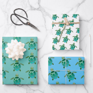 Waterverf Zee Turtles Gift Wrap Trio Inpakpapier Vel