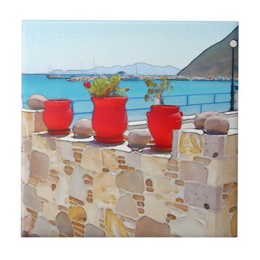 Waterverf zee uitzicht tegeltje (Voorkant)