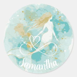 Waterverf Zeemeermin Aqua en Gouden Sticker