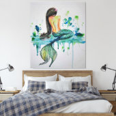 Waterverf - Zeemeermin Canvas Afdruk (Insitu (Slaapkamer))