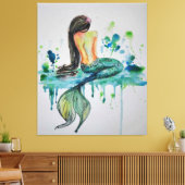 Waterverf - Zeemeermin Canvas Afdruk (Insitu (Woonkamer))