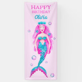 Waterverf Zeemeermin in Roze en Tuquoise Verjaarda Spandoek (Verticaal)