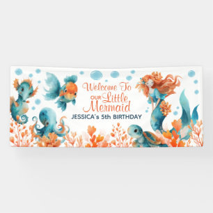 Waterverf Zeemeermin Ocean Kinderen Verjaardag Wel Spandoek
