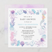 Waterverf Zeemeermin Onder De Zee Baby Shower Kaart (Voorkant / Achterkant)