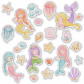 Waterverf zeemeermin onder het Zee Sticker (Voorkant)