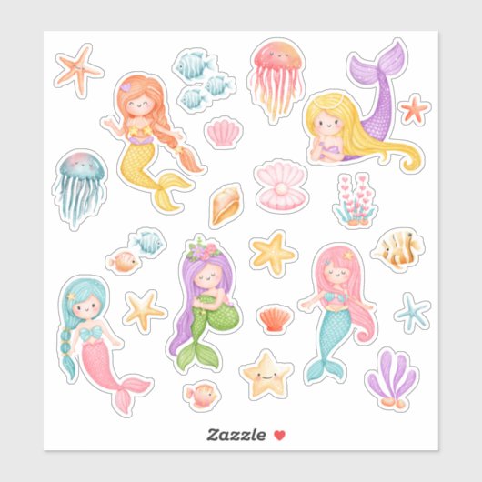 Waterverf zeemeermin onder het Zee Sticker (Vel)