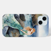 Waterverf zeemeermin op oceaanrotsen Case-Mate iPhone case (Achterkant (horizontaal))