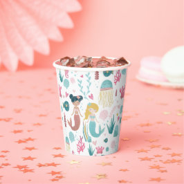 Waterverf Zeemeermin / Papierkop / meisjesfeestje Papieren Bekers