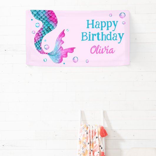 Waterverf Zeemeermin Staart Onder het Zee Verjaard Spandoek (Insitu)