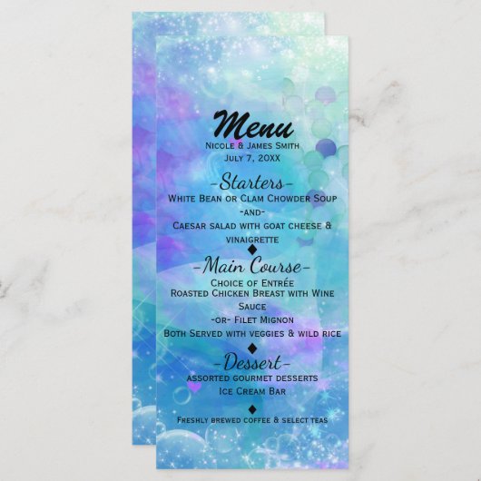 Waterverf zeemeermin staart verjaardagsfeestje op menu (Voorkant / Achterkant)