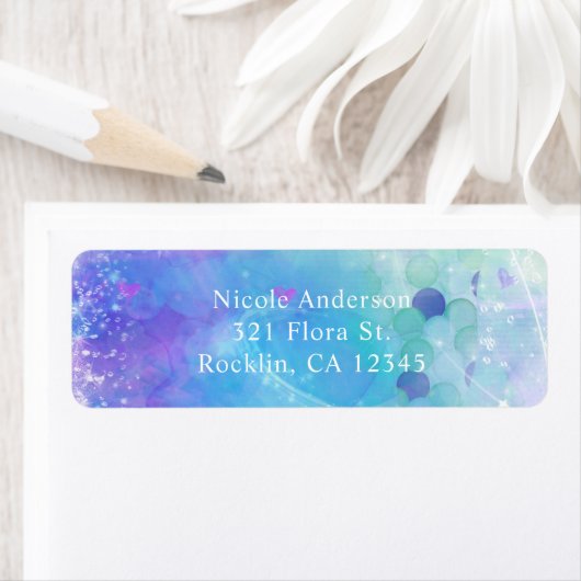 Waterverf Zeemeermin Staart Verjaardagsfeestuitnod Etiket (Insitu)