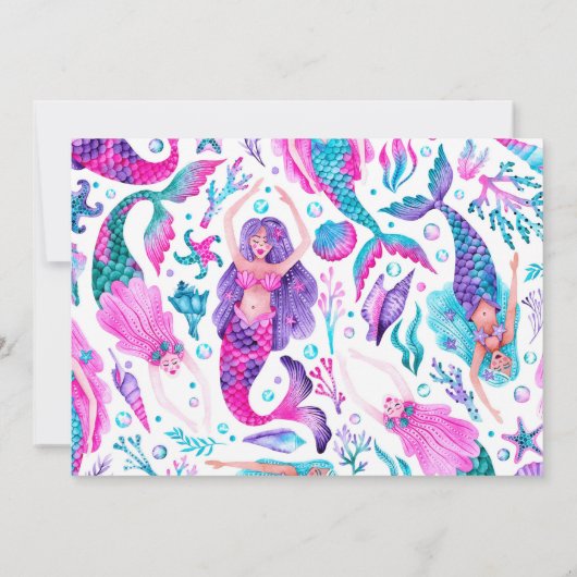 Waterverf Zeemeermin Verjaardag Dank u Bedankkaart (Achterkant)