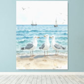 Waterverf Zeemeeuwen op het strand Coastal Custom Canvas Afdruk (Insitu (Houten vloer))