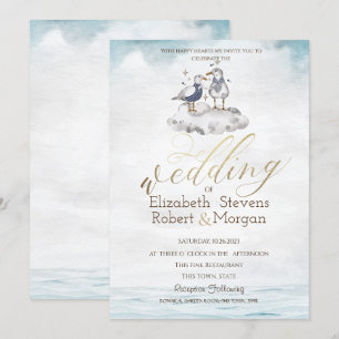 Waterverf Zeemeeuwen Strand Trouwkaart Kaart