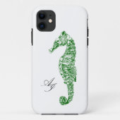 Waterverf zeepaardje met dubbele initialen groene  Case-Mate iPhone case (Achterkant)