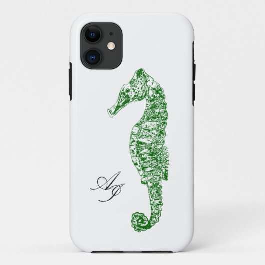 Waterverf zeepaardje met dubbele initialen groene Case-Mate iPhone case (Achterkant)