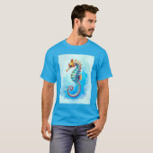Waterverf zeepaardje op turquoise t-shirt (Voorkant volledig)