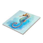 Waterverf zeepaardje op turquoise tegeltje (Zijkant)