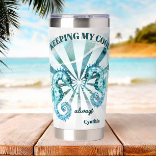 Waterverf Zeepaardje Pret Coastale Zomer Geïsoleerde Drinkbeker